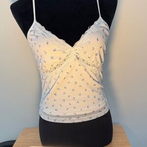 Pink Rose White and Blue Lace Camisole
